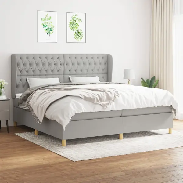 Gossi pat box spring cu saltea, gri deschis, 200x200 cm, textil