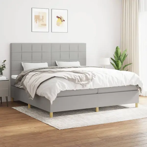 Gossi pat box spring cu saltea, gri deschis, 200x200 cm, textil