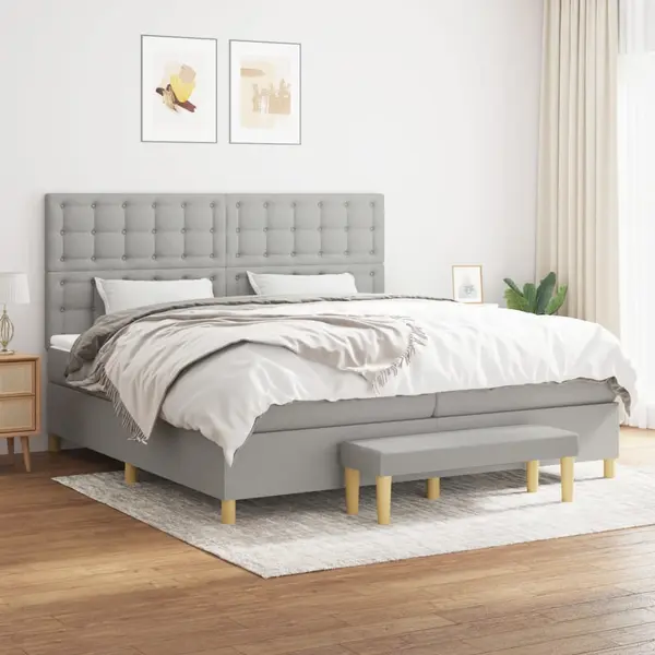 Gossi pat box spring cu saltea, gri deschis, 200x200 cm, textil