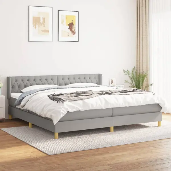 Gossi pat box spring cu saltea, gri deschis, 200x200 cm, textil