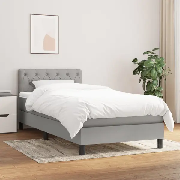 Gossi pat box spring cu saltea, gri deschis, 80x200 cm, textil