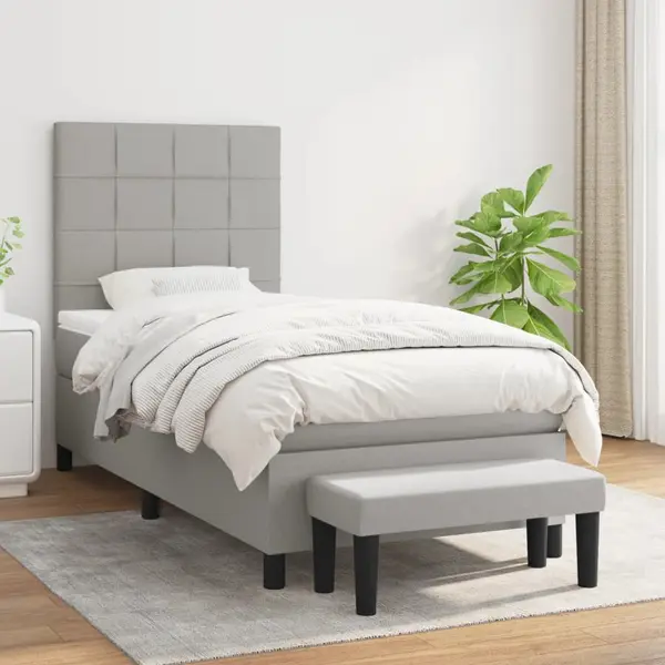 Gossi pat box spring cu saltea, gri deschis, 80x200 cm, textil