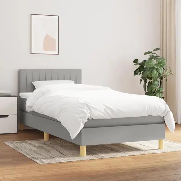 Gossi pat box spring cu saltea, gri deschis, 80x200 cm, textil