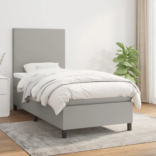 Gossi pat box spring cu saltea, gri deschis, 80x200 cm, textil