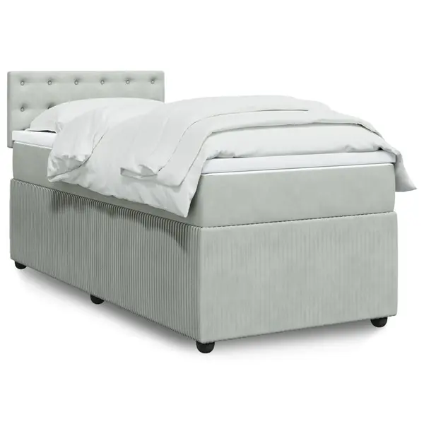Gossi pat box spring cu saltea, gri deschis, 90x190 cm, catifea