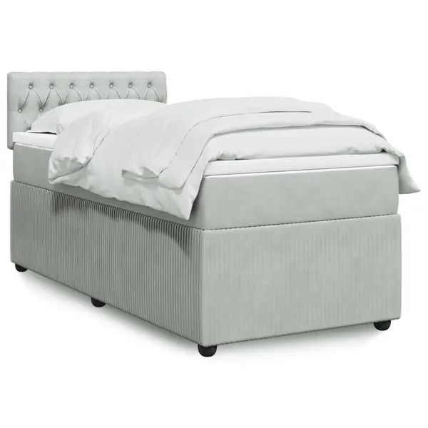 Gossi pat box spring cu saltea, gri deschis, 90x190 cm, catifea