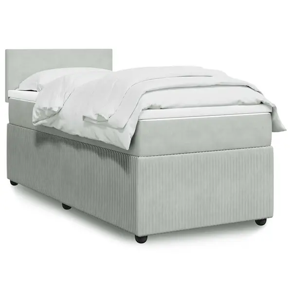 Gossi pat box spring cu saltea, gri deschis, 90x190 cm, catifea