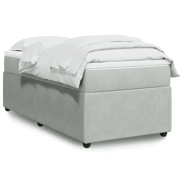 Gossi pat box spring cu saltea, gri deschis, 90x190 cm, catifea