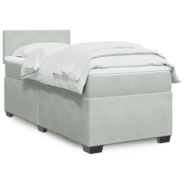 Gossi pat box spring cu saltea, gri deschis, 90x190 cm, catifea