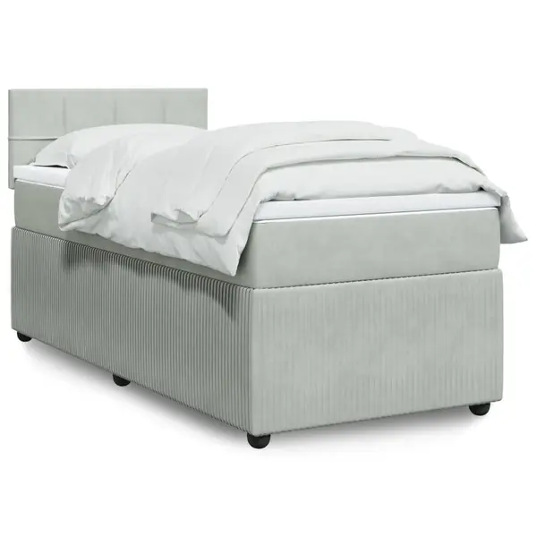 Gossi pat box spring cu saltea, gri deschis, 90x190 cm, catifea