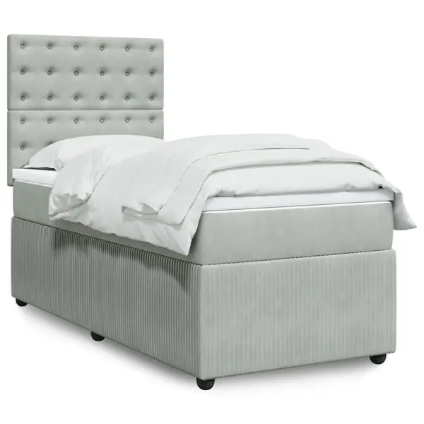 Gossi pat box spring cu saltea, gri deschis, 90x190 cm, catifea