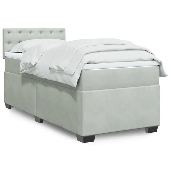 Gossi pat box spring cu saltea, gri deschis, 90x190 cm, catifea