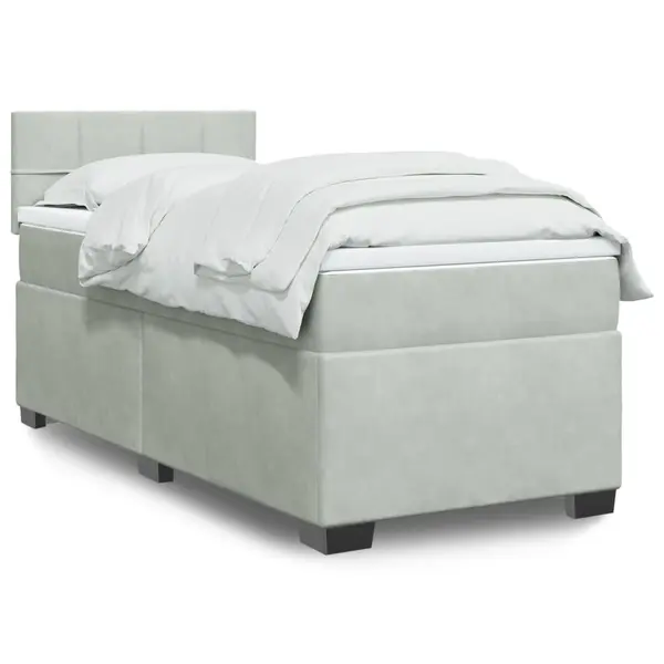 Gossi pat box spring cu saltea, gri deschis, 90x190 cm, catifea