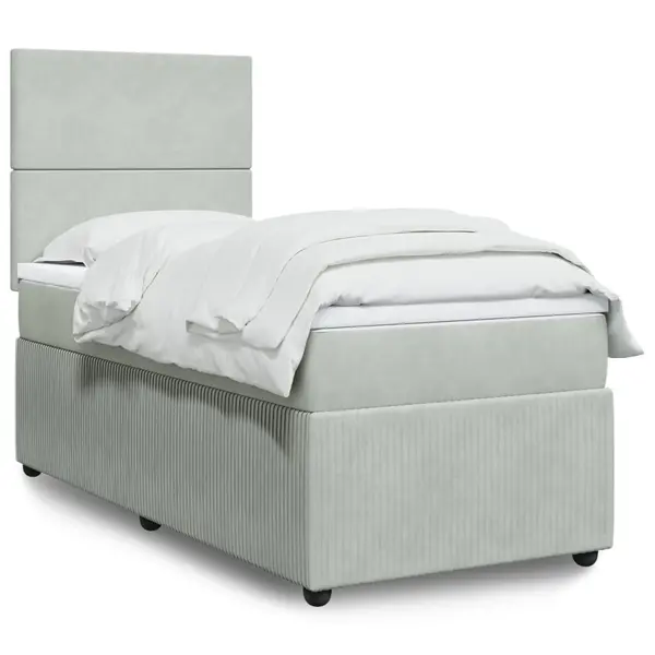 Gossi pat box spring cu saltea, gri deschis, 90x190 cm, catifea