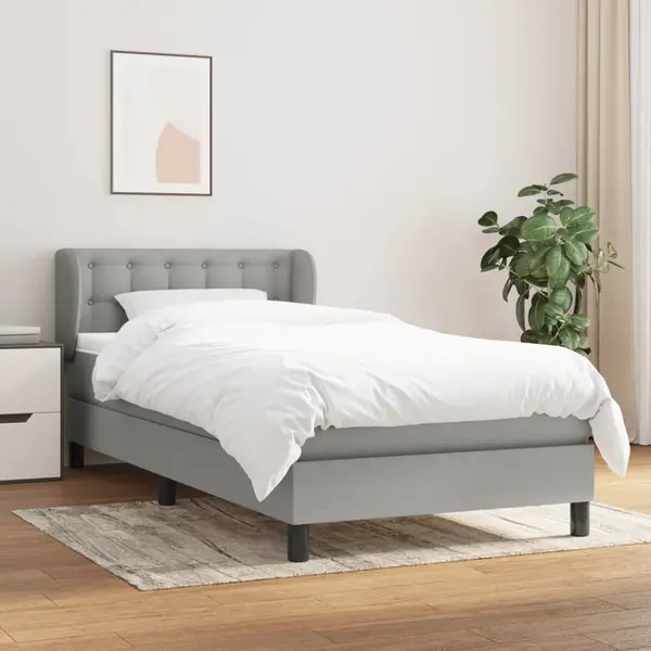 Gossi pat box spring cu saltea, gri deschis, 90x190 cm, textil