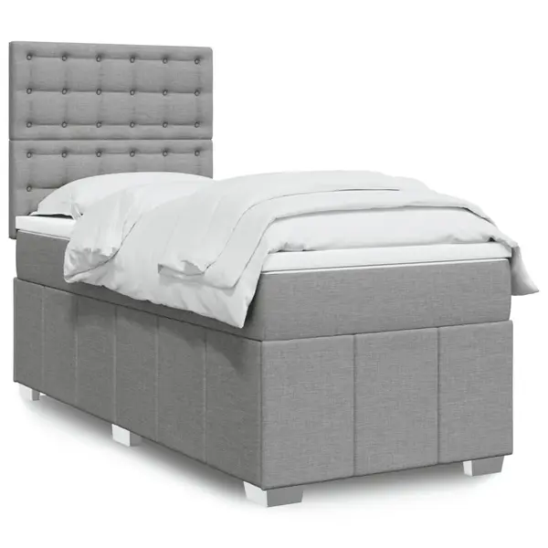 Gossi pat box spring cu saltea, gri deschis, 90x190 cm, textil