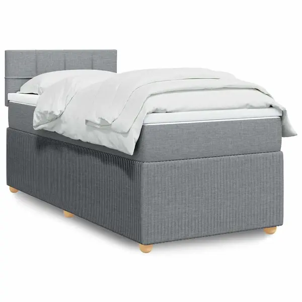 Gossi pat box spring cu saltea, gri deschis, 90x190 cm, textil