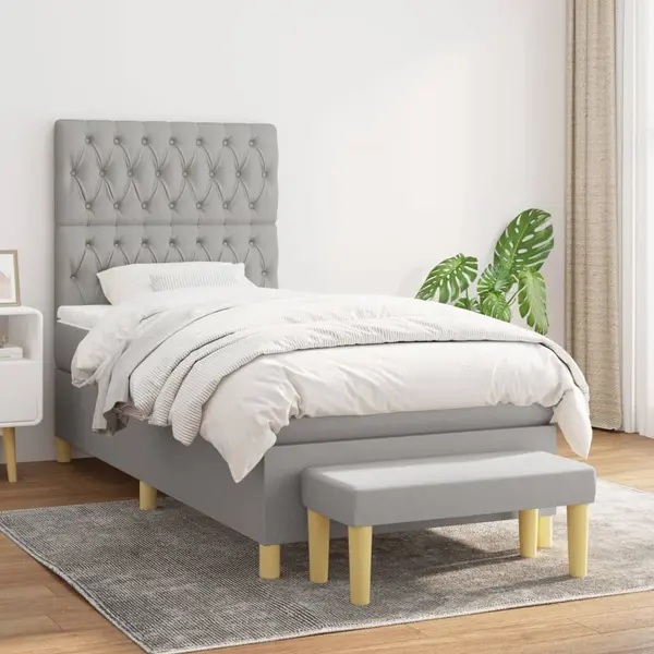 Gossi pat box spring cu saltea, gri deschis, 90x190 cm, textil