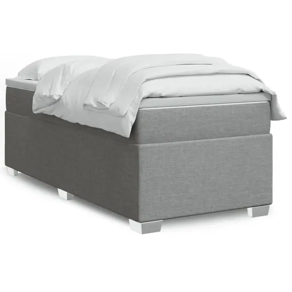 Gossi pat box spring cu saltea, gri deschis, 90x190 cm, textil