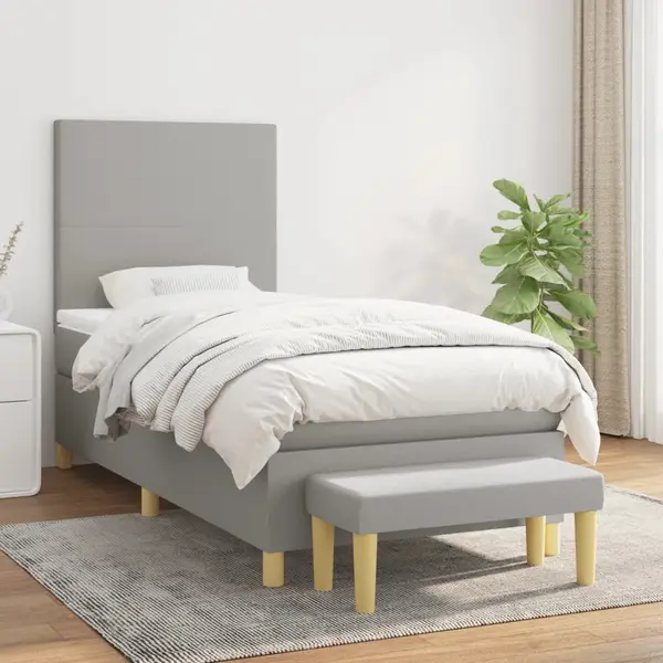 Gossi pat box spring cu saltea, gri deschis, 90x190 cm, textil