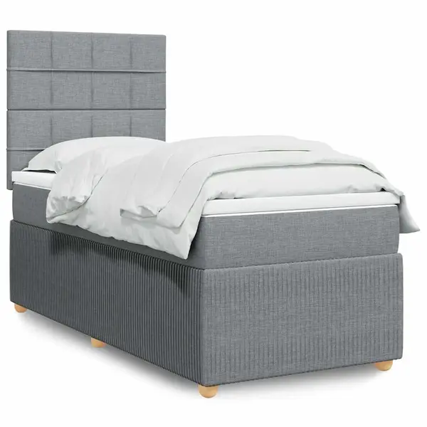 Gossi pat box spring cu saltea, gri deschis, 90x190 cm, textil
