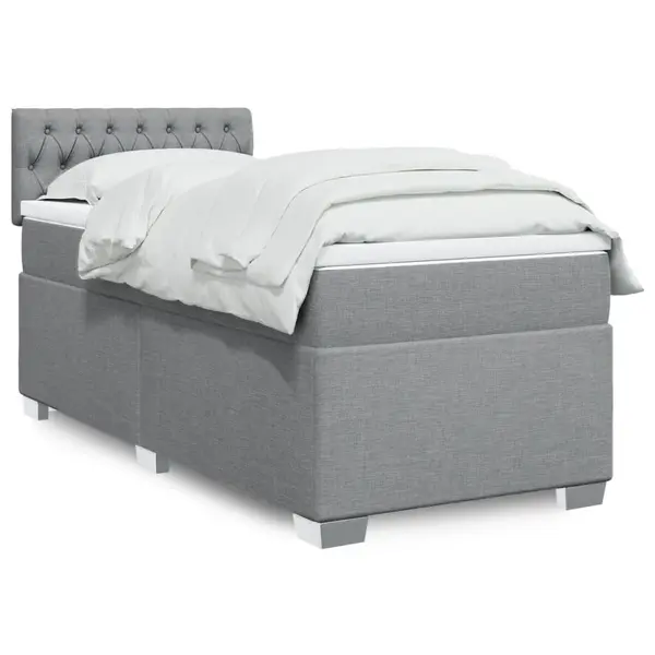 Gossi pat box spring cu saltea, gri deschis, 90x190 cm, textil