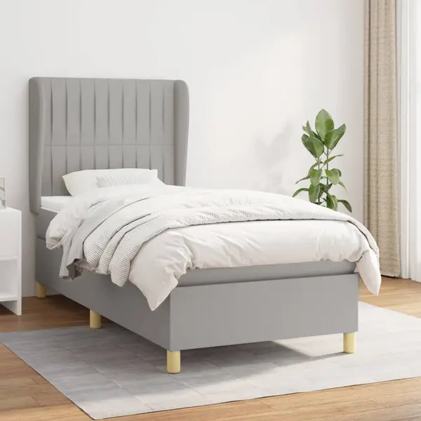 Gossi pat box spring cu saltea, gri deschis, 90x190 cm, textil