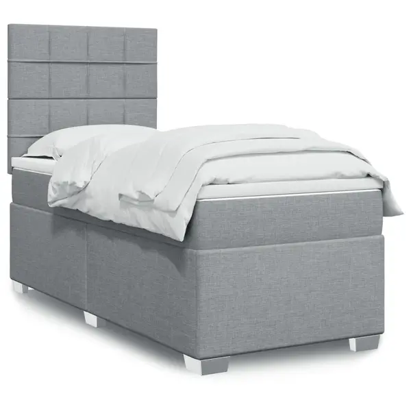Gossi pat box spring cu saltea, gri deschis, 90x190 cm, textil