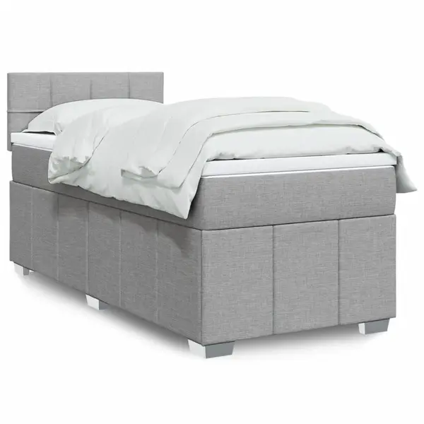 Gossi pat box spring cu saltea, gri deschis, 90x190 cm, textil