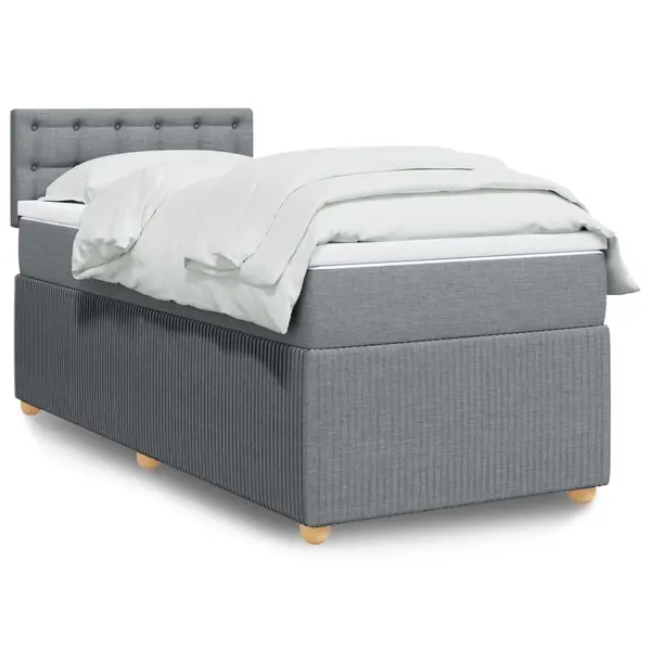 Gossi pat box spring cu saltea, gri deschis, 90x190 cm, textil