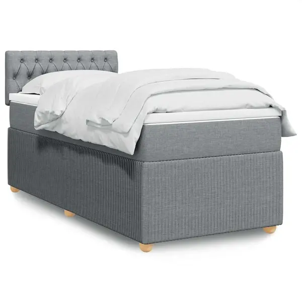Gossi pat box spring cu saltea, gri deschis, 90x190 cm, textil