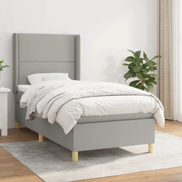 Gossi pat box spring cu saltea, gri deschis, 90x190 cm, textil