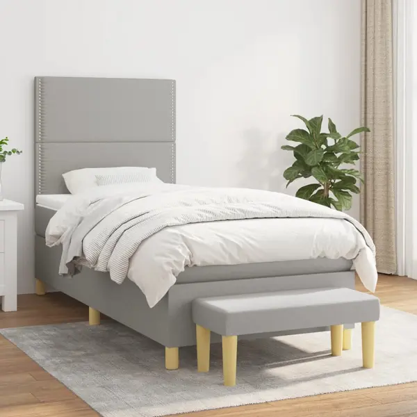 Gossi pat box spring cu saltea, gri deschis, 90x190 cm, textil