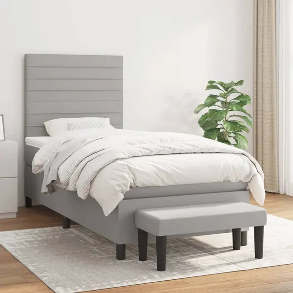 Gossi pat box spring cu saltea, gri deschis, 90x190 cm, textil