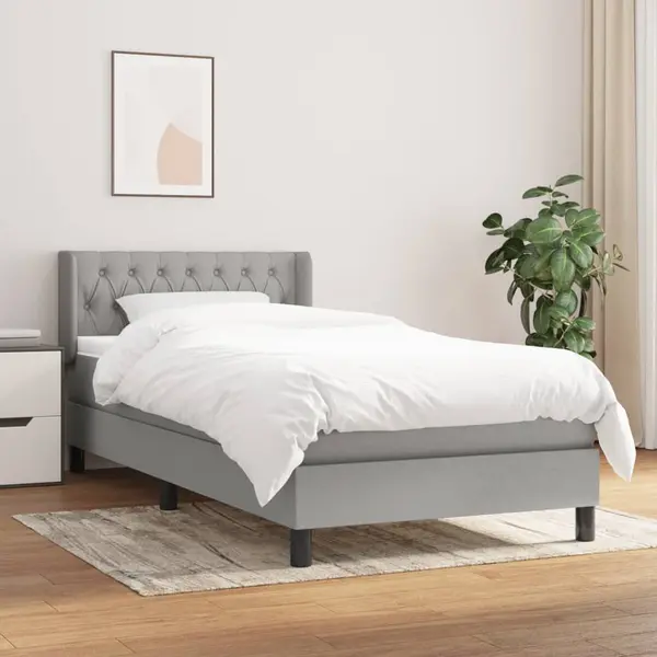 Gossi pat box spring cu saltea, gri deschis, 90x190 cm, textil