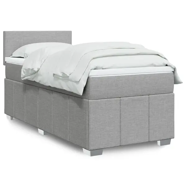 Gossi pat box spring cu saltea, gri deschis, 90x190 cm, textil