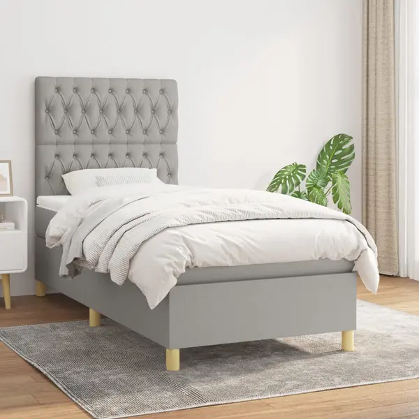 Gossi pat box spring cu saltea, gri deschis, 90x190 cm, textil