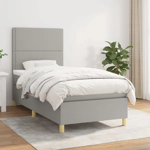 Gossi pat box spring cu saltea, gri deschis, 90x190 cm, textil