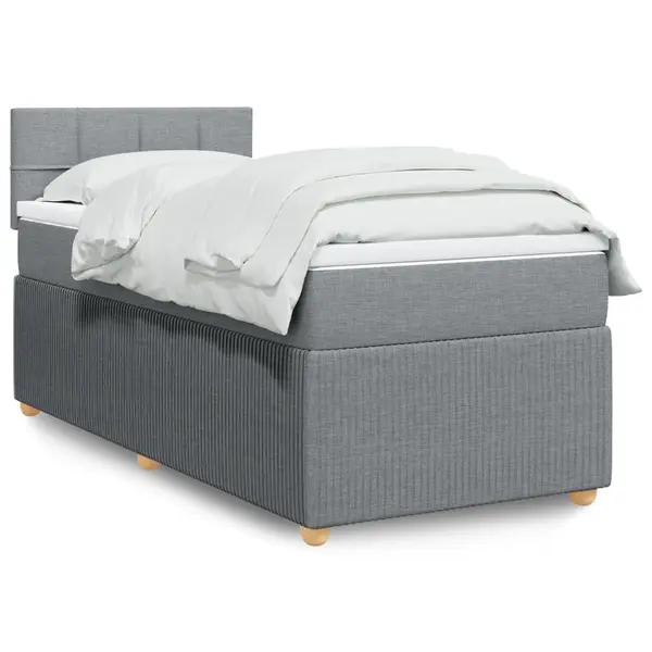 Gossi pat box spring cu saltea, gri deschis, 90x190 cm, textil