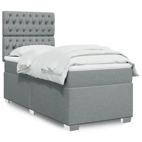 Gossi pat box spring cu saltea, gri deschis, 90x190 cm, textil