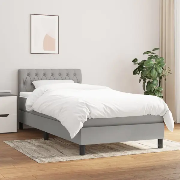 Gossi pat box spring cu saltea, gri deschis, 90x190 cm, textil