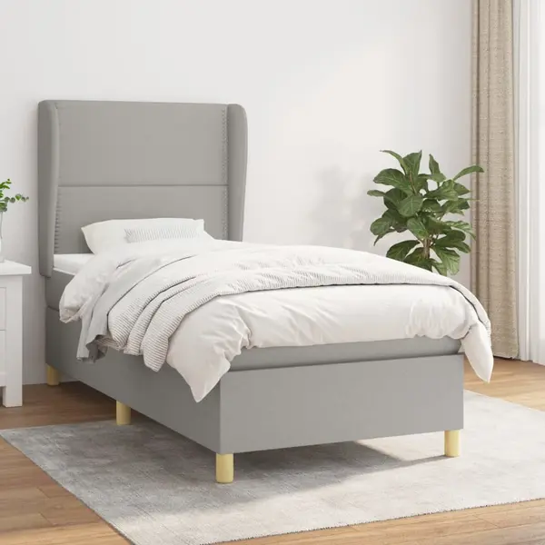 Gossi pat box spring cu saltea, gri deschis, 90x190 cm, textil