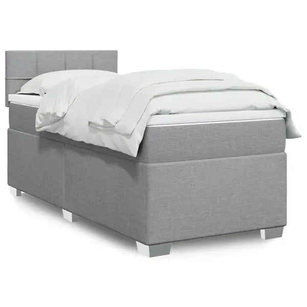 Gossi pat box spring cu saltea, gri deschis, 90x190 cm, textil