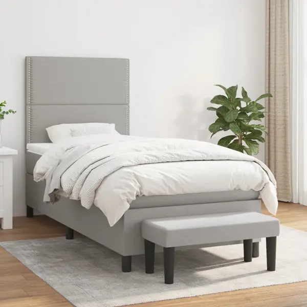 Gossi pat box spring cu saltea, gri deschis, 90x190 cm, textil