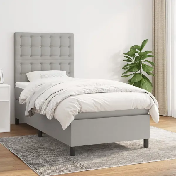 Gossi pat box spring cu saltea, gri deschis, 90x190 cm, textil