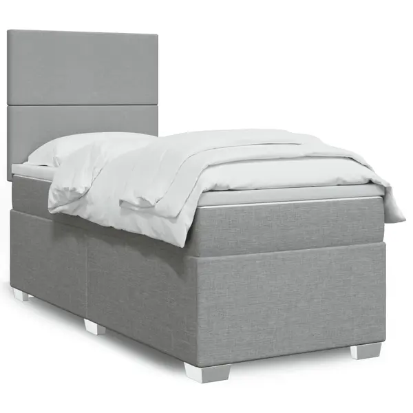 Gossi pat box spring cu saltea, gri deschis, 90x190 cm, textil