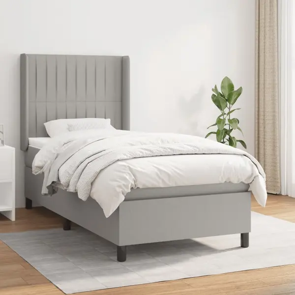 Gossi pat box spring cu saltea, gri deschis, 90x190 cm, textil