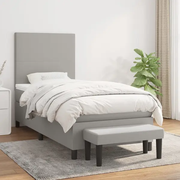 Gossi pat box spring cu saltea, gri deschis, 90x190 cm, textil