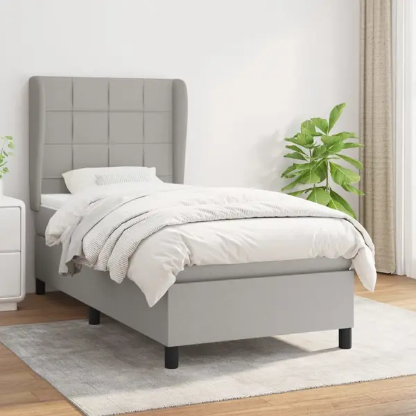 Gossi pat box spring cu saltea, gri deschis, 90x190 cm, textil