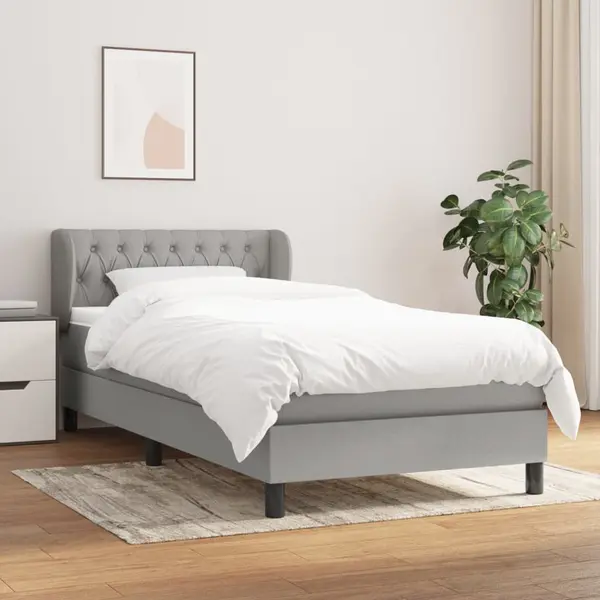 Gossi pat box spring cu saltea, gri deschis, 90x190 cm, textil